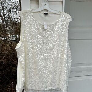 NWT Gorgeous & Festive Cream Sequin Front Sleeveless Blouse